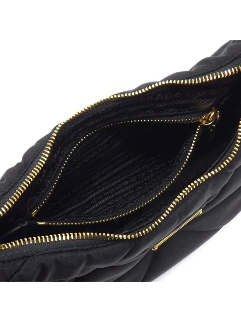 Prada Shoulder Bag Patted Quilted Re-Nylon Black Recycled Polyamide Gold